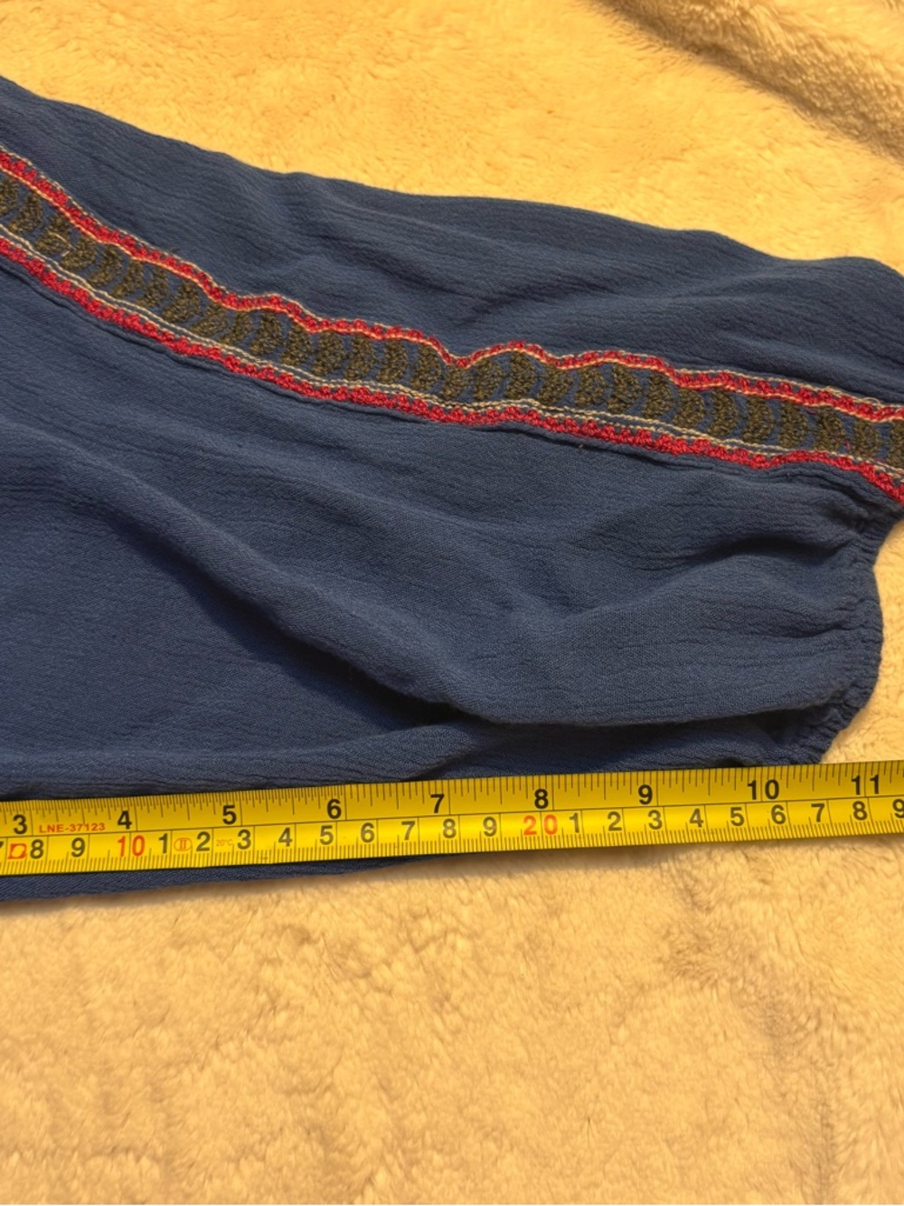 Hazel Boho Top Large Blue Embroidered Peasant Tunic Magenta Tassels 3/4 Sleeves - Picture 16 of 16